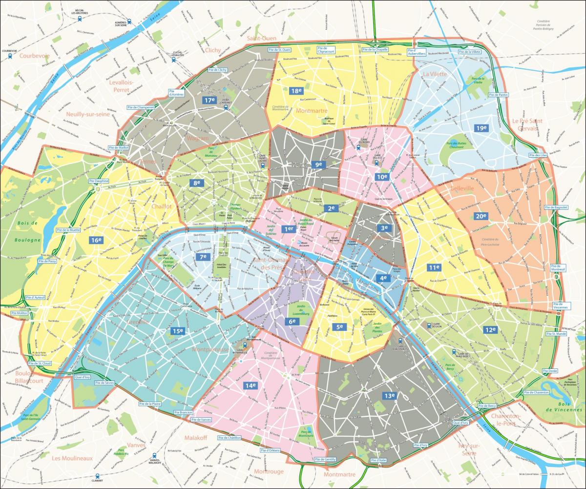 નકશો arrondissements પોરિસ