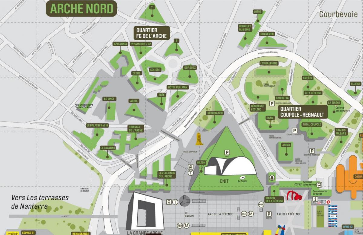 નકશો લા Défense ઉત્તર Arche